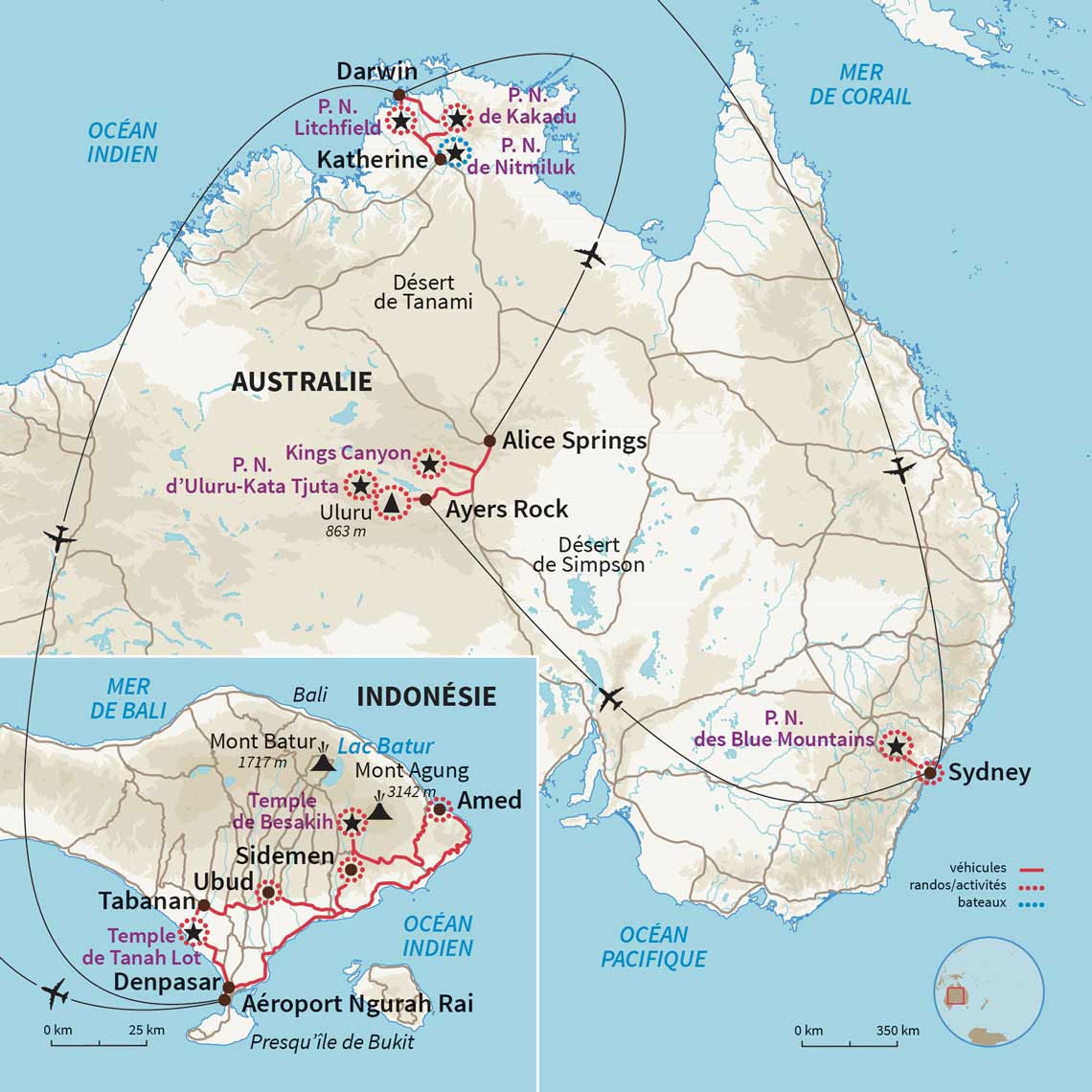 Carte Australie : Australie & Bali, du bush aux rizières !