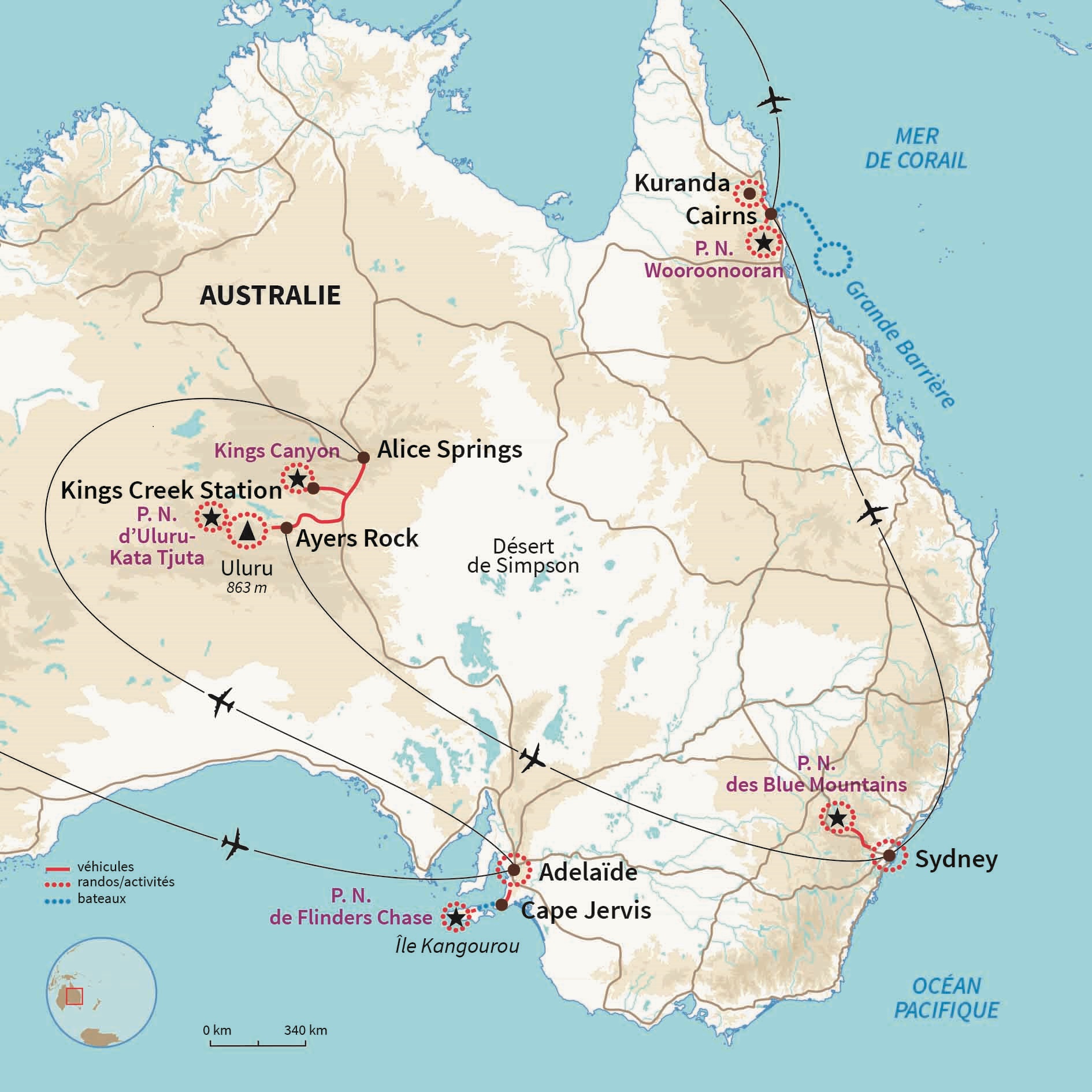 Découvrez Adelaïde, Kangourou island, Sydney la vibrante , randonnez dans l’outback et voguez sur la grande barrière de corail !