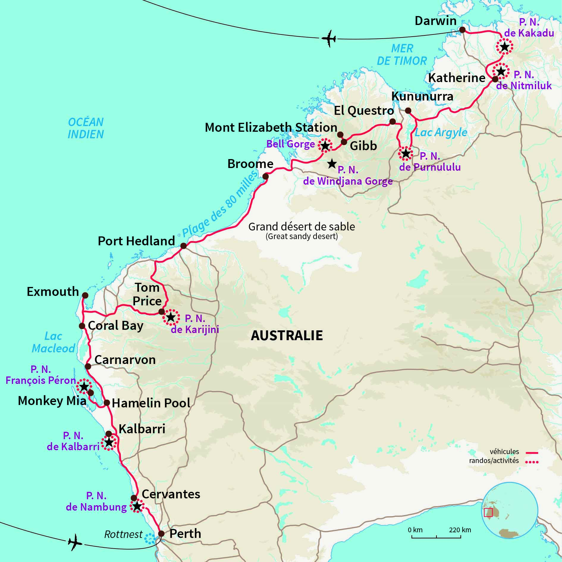 Carte Australie : Exploration en 4x4 du Grand Ouest Australien