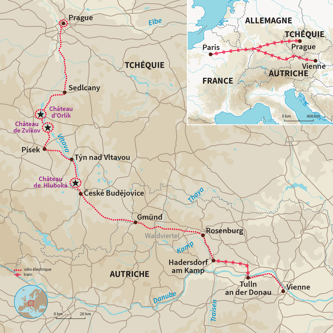 Carte Autriche : La Greenway de Prague à Vienne