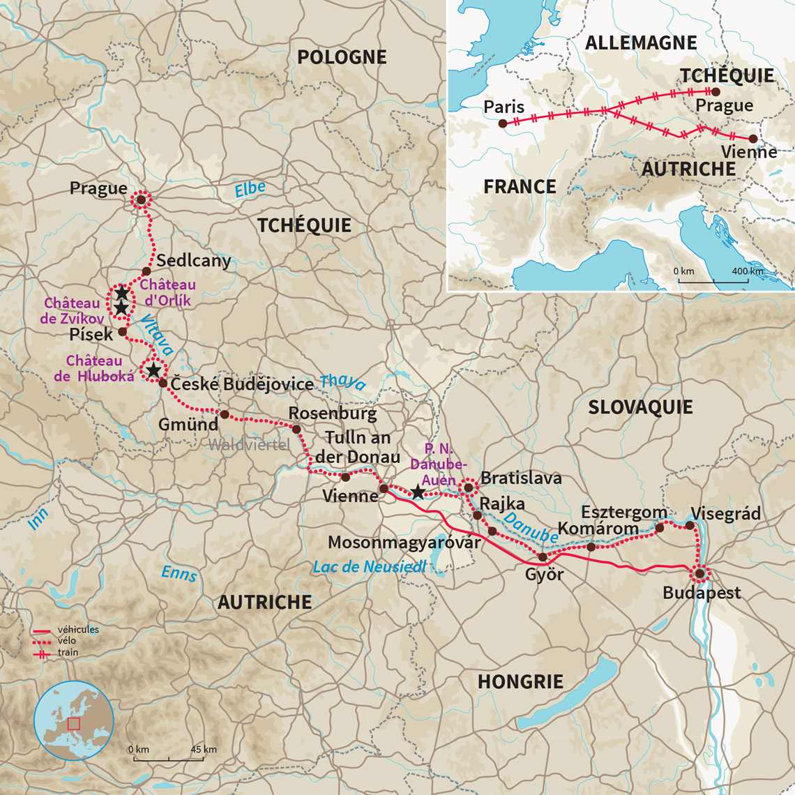 Carte République tchèque : L'Europe centrale à vélo