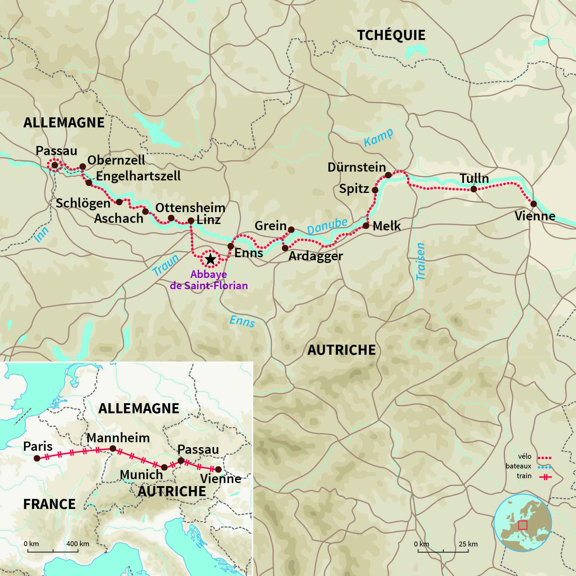 Carte Autriche : Le meilleur du Danube à vélo