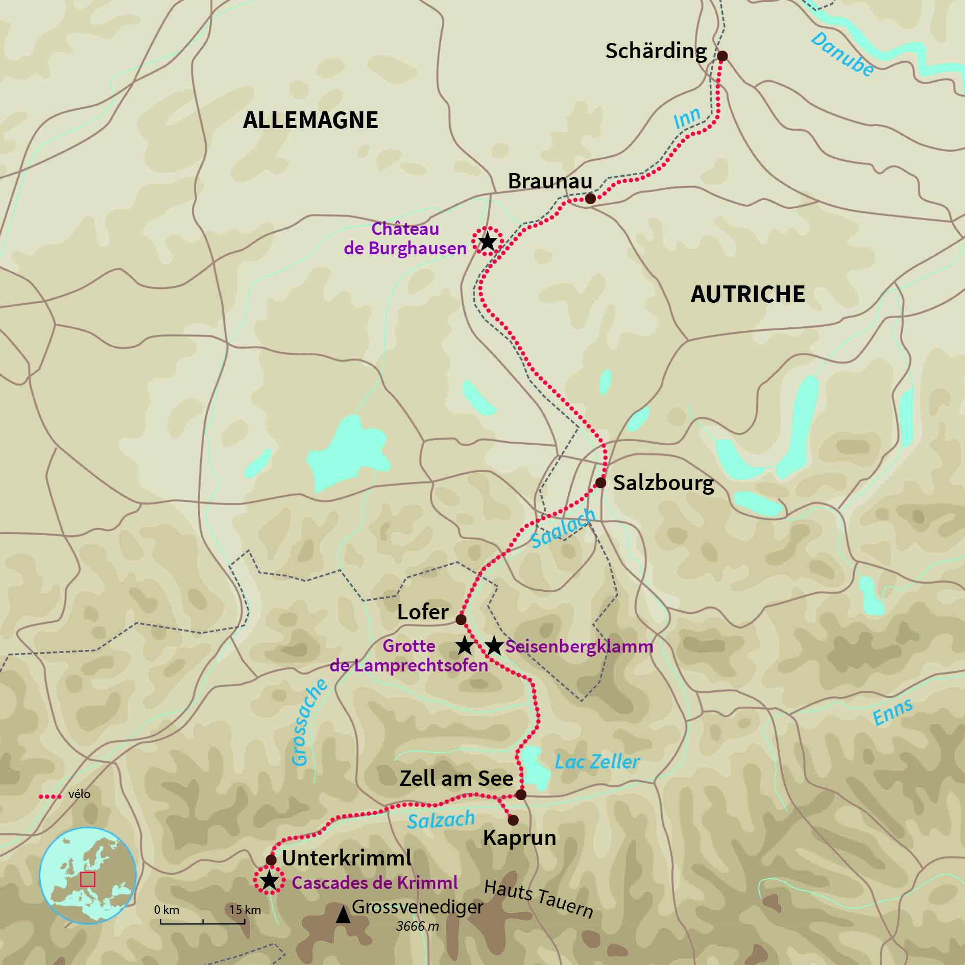 Carte Autriche : Des Alpes orientales au Danube