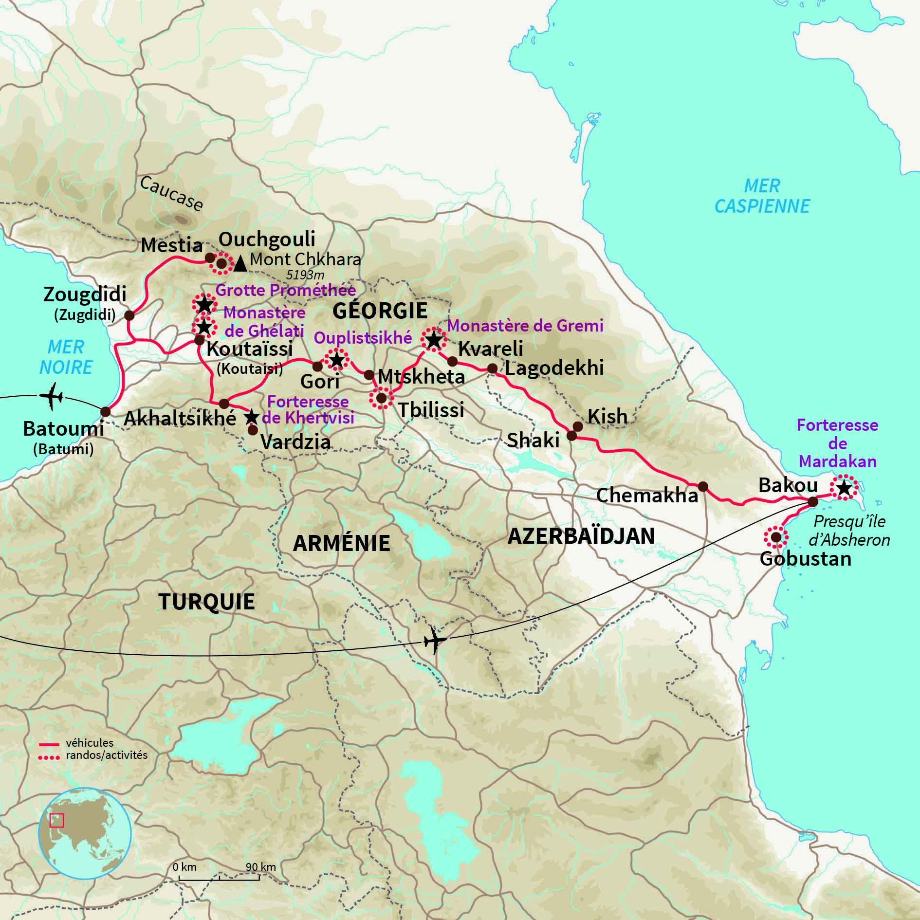 Carte Azerbaïdjan : De la mer Noire à la mer Caspienne
