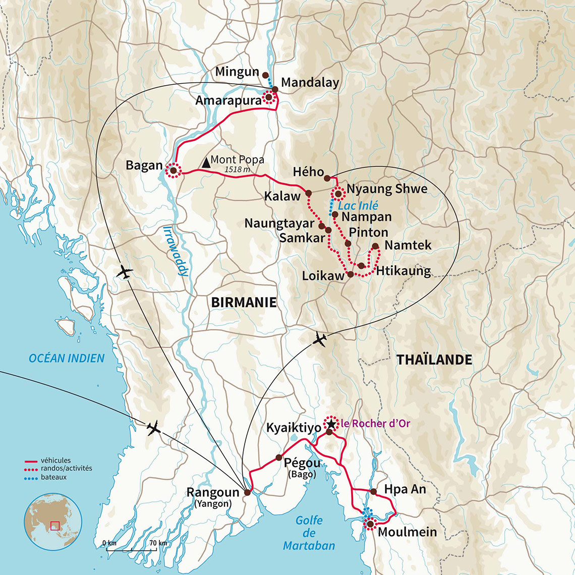 Carte Birmanie : Randonnée en pays Shan +Extension Rocher d'Or