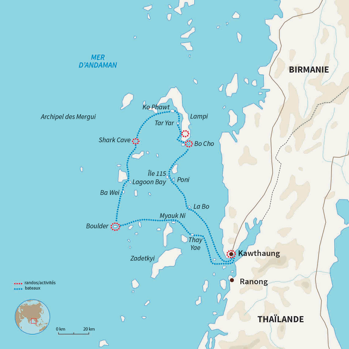Carte Birmanie : Croisière et exploration des iles Mergui