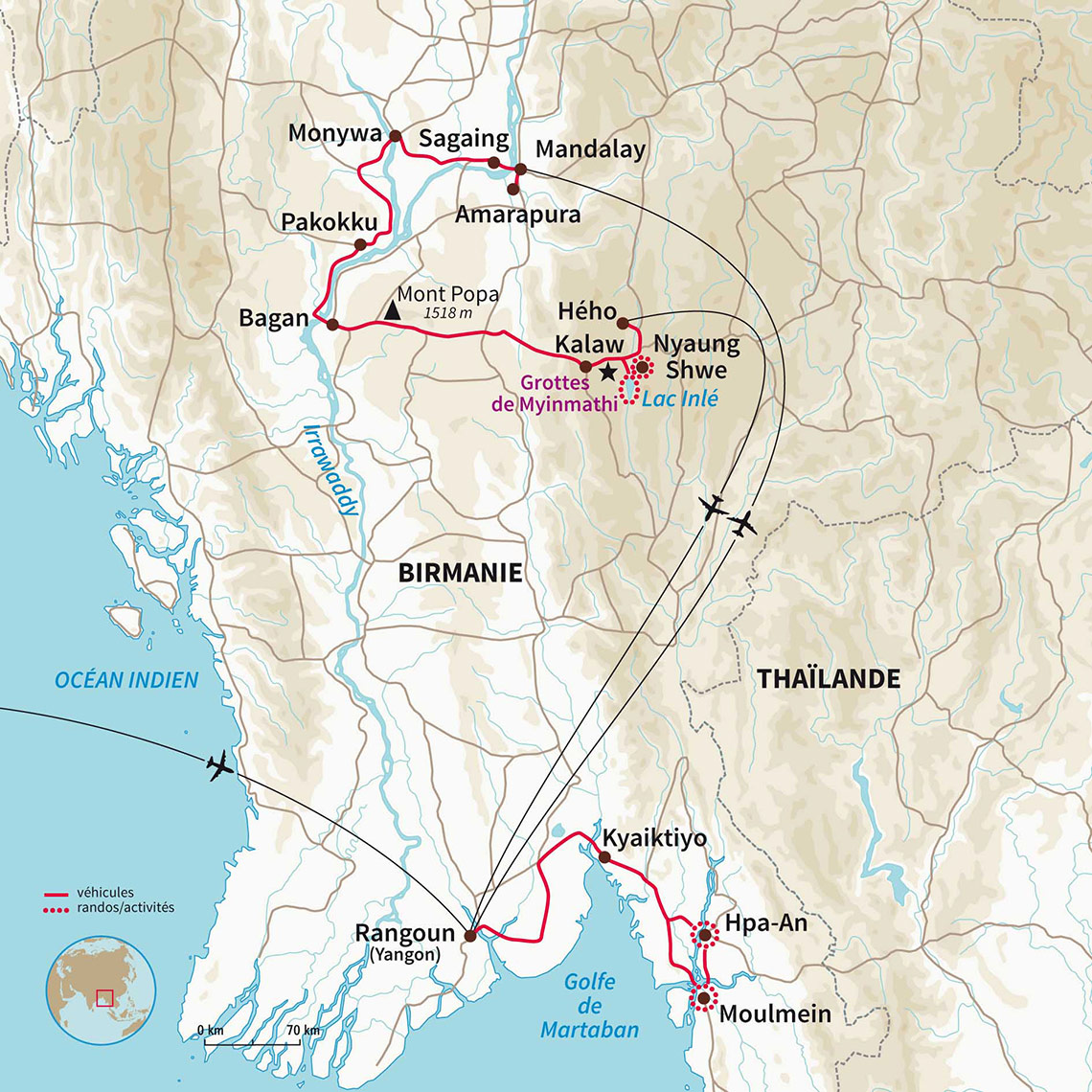 Carte Birmanie : Balade en Terre Birmane & Rocher d'or