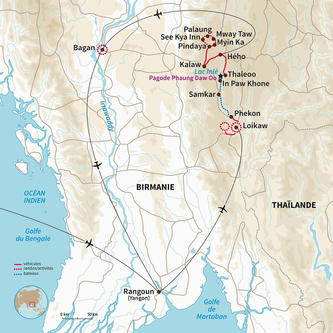 Carte Birmanie : Randonnées Birmanes 