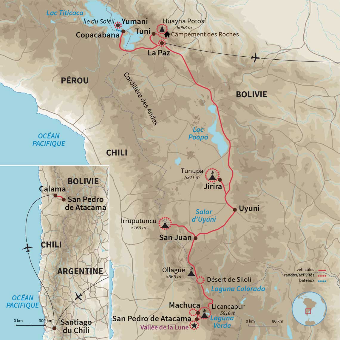 Carte Bolivie : Ascension Licancabur & Huayna Potosi