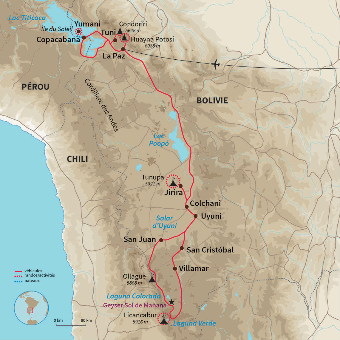 Carte Bolivie : Licancabur & Huayna Potosi