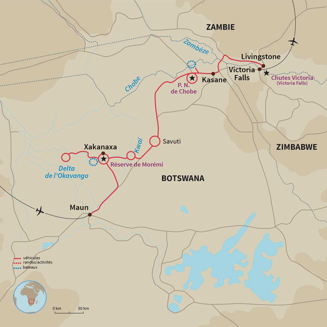 Carte Botswana : Safari sauvage au cœur des parcs !