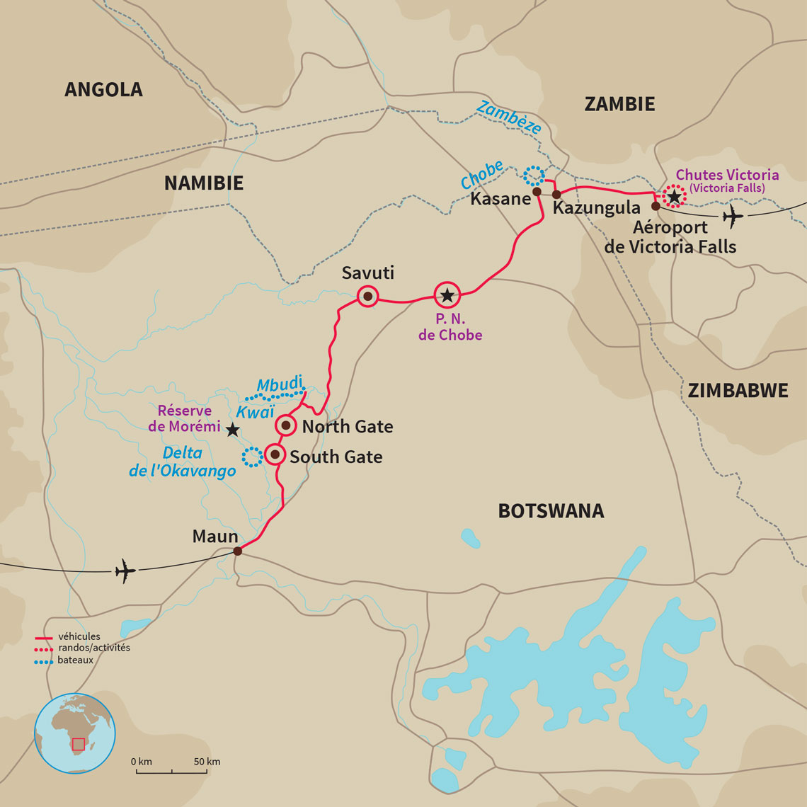 Carte Botswana : L'aventure en camp mobile