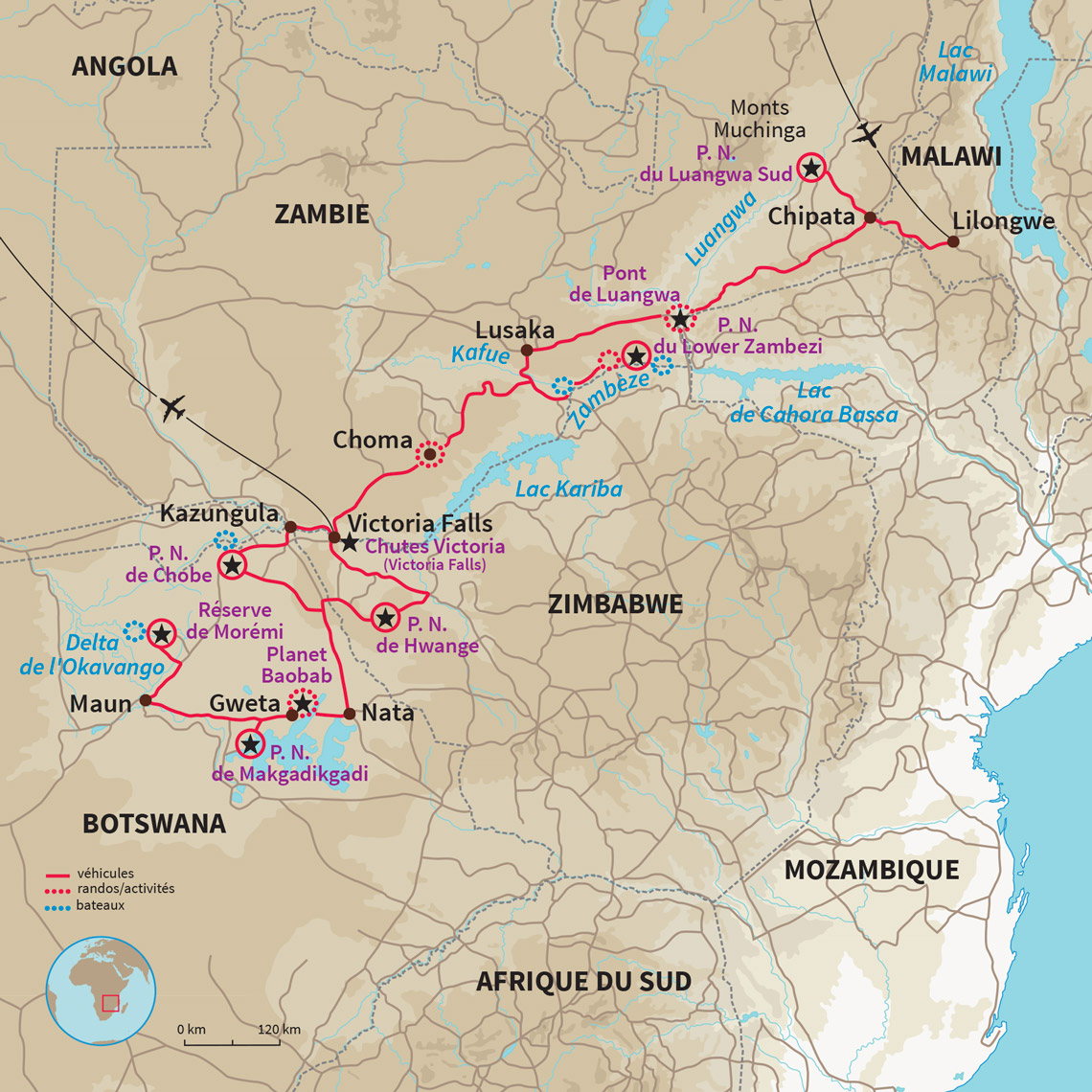 Carte Botswana : Safaris d'Afrique australe !