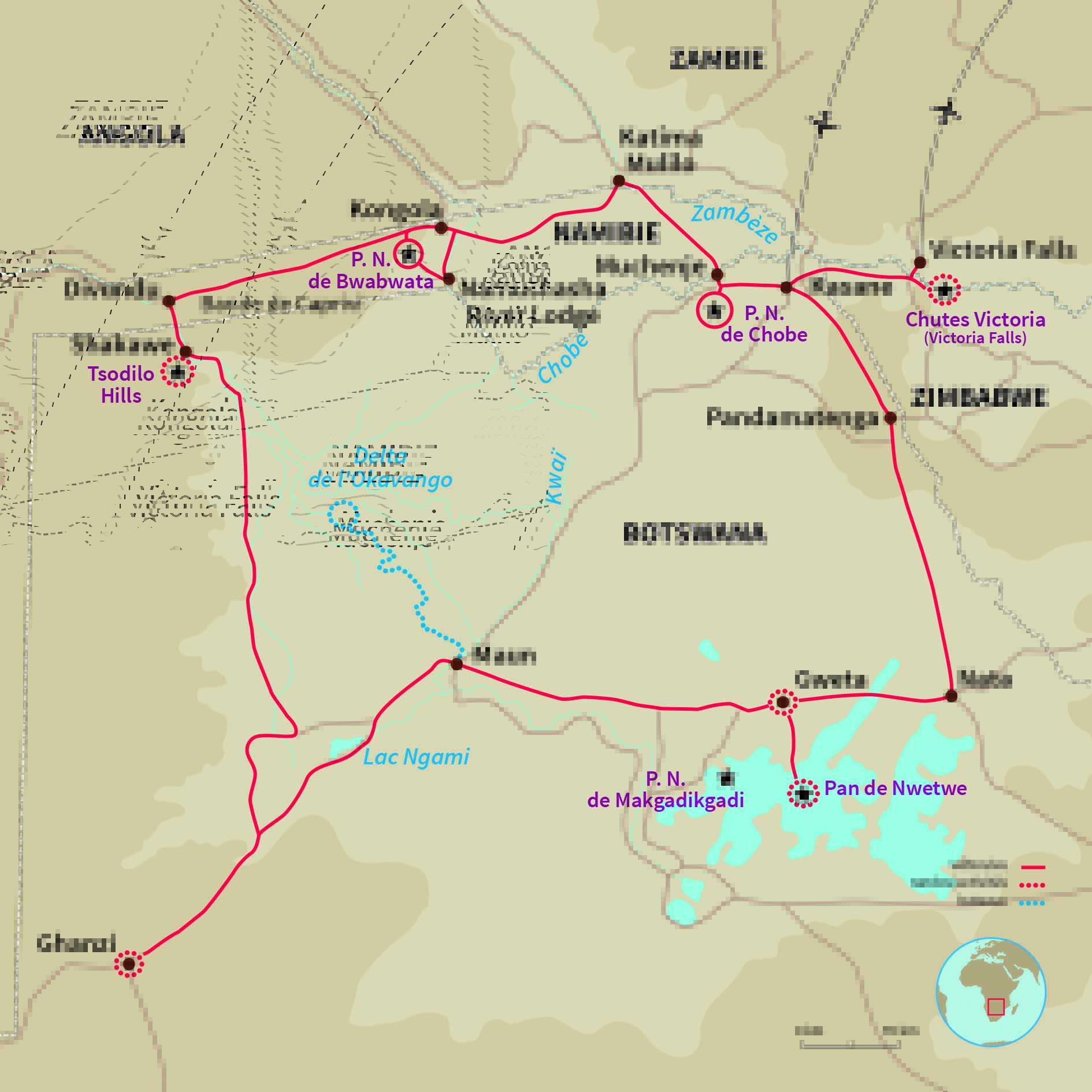 Carte Botswana : Rencontres Bushmen au fil de l'Okavango