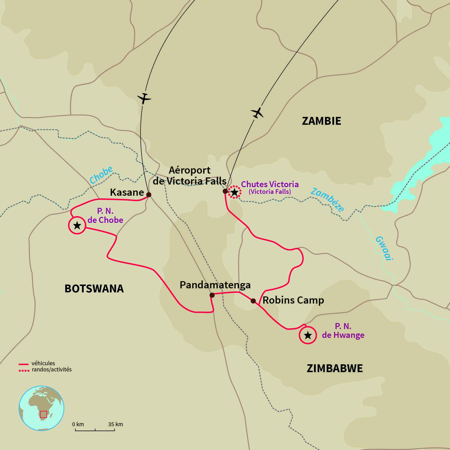 Carte Botswana : Autotour en Afrique Australe