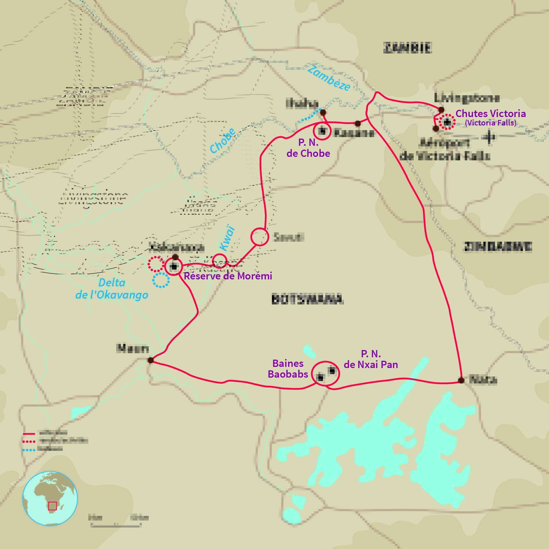 Carte Botswana : Paradis des animaux !