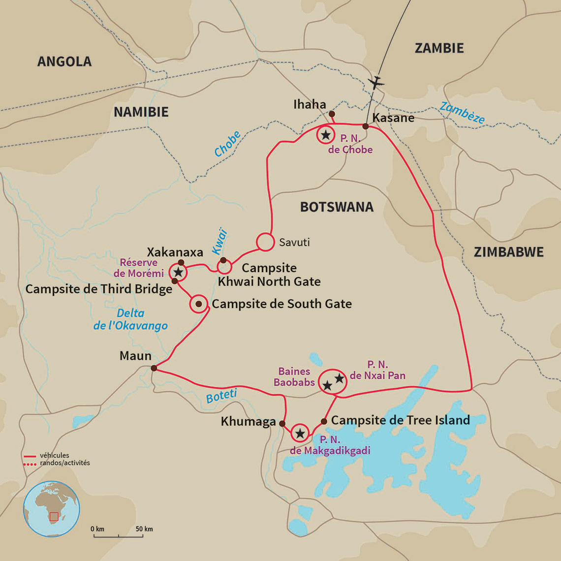 Carte Botswana : Aventure au fil de l'Okavango