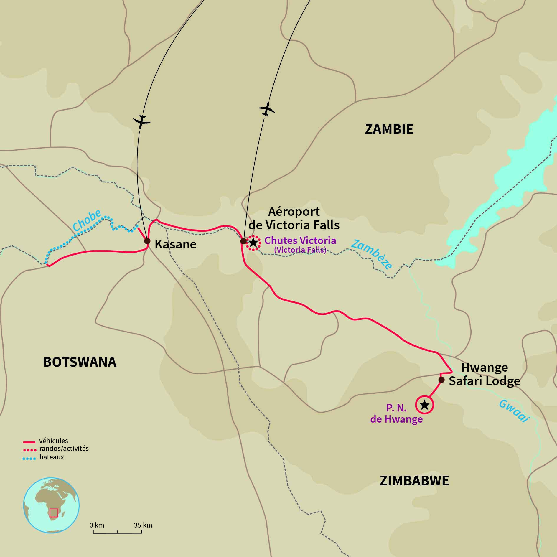 Carte Botswana : Croisière et safari en Afrique australe