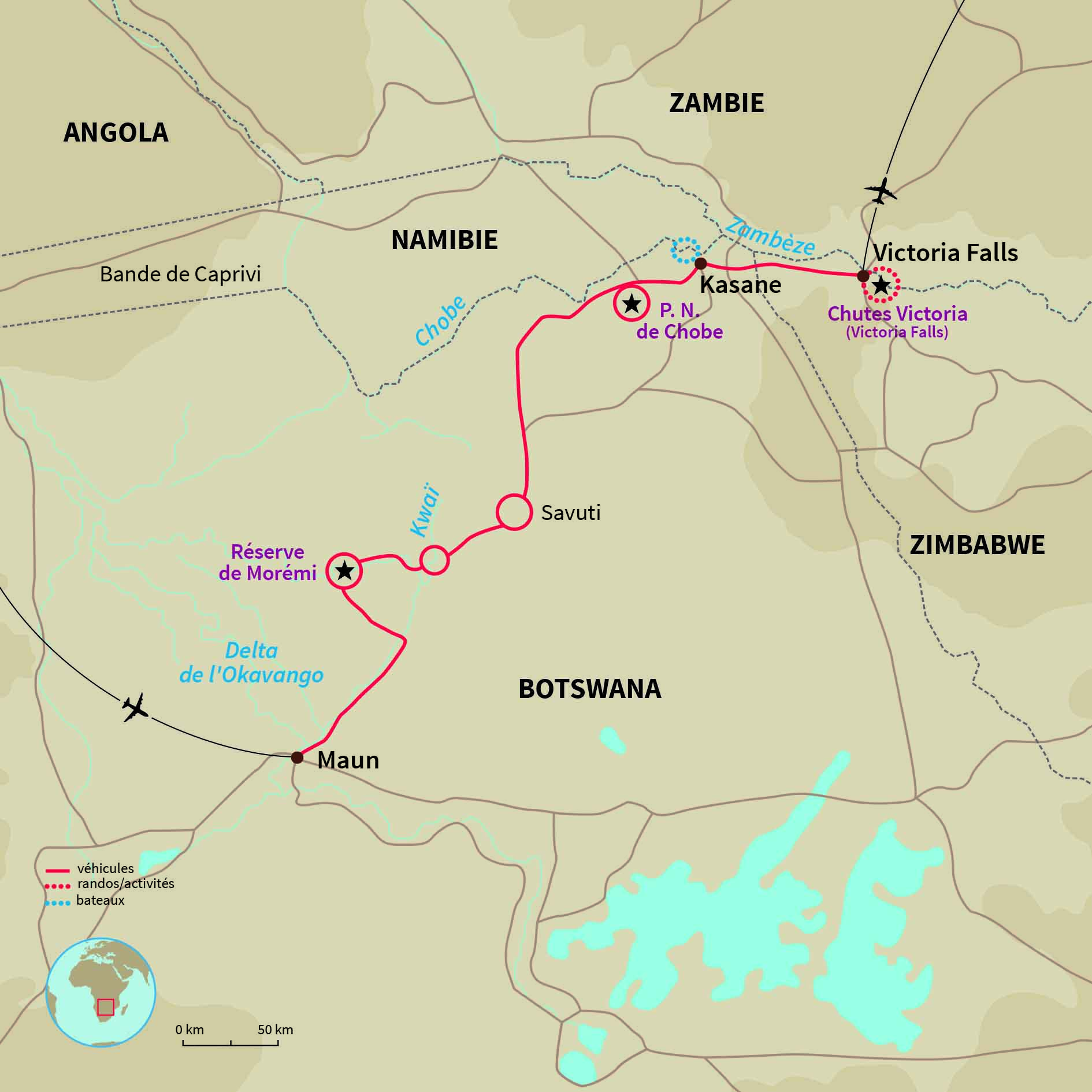 Carte Botswana : Maun et Victoria Falls en lodges de charme !