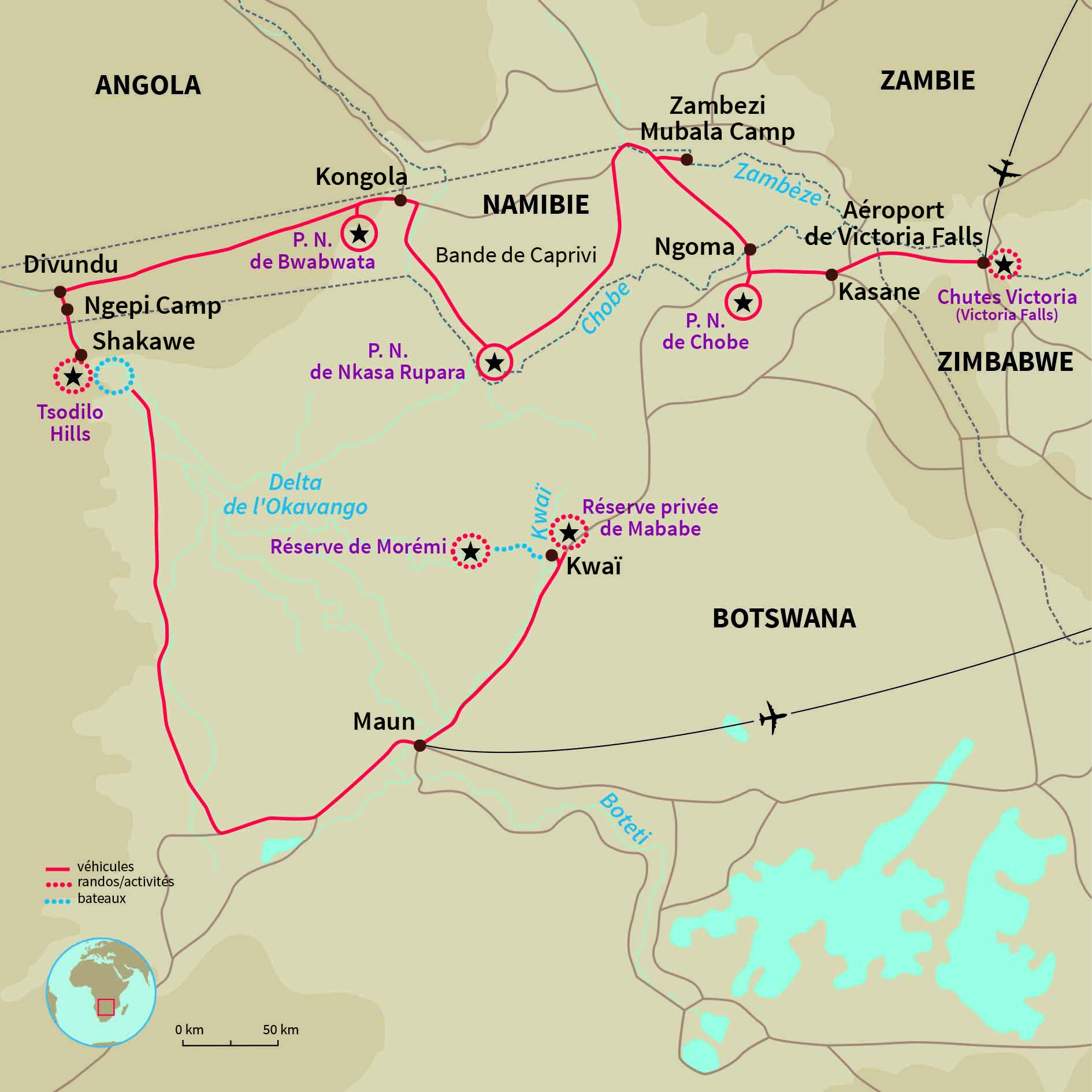 Carte Botswana : Ma p'tite cabane sur l'Okavango
