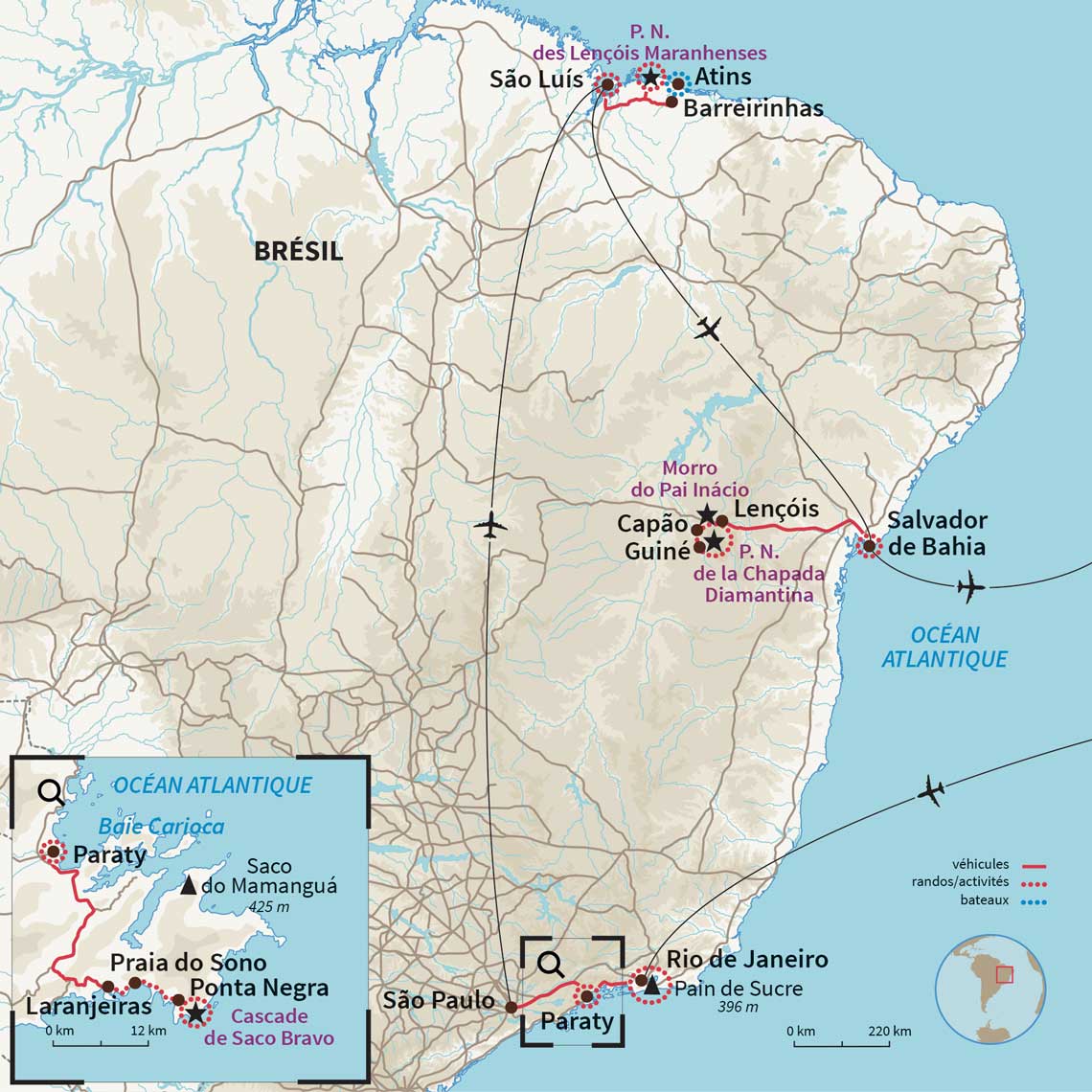 Carte Brésil : Trek des pêcheurs, Lençóis et Chapada