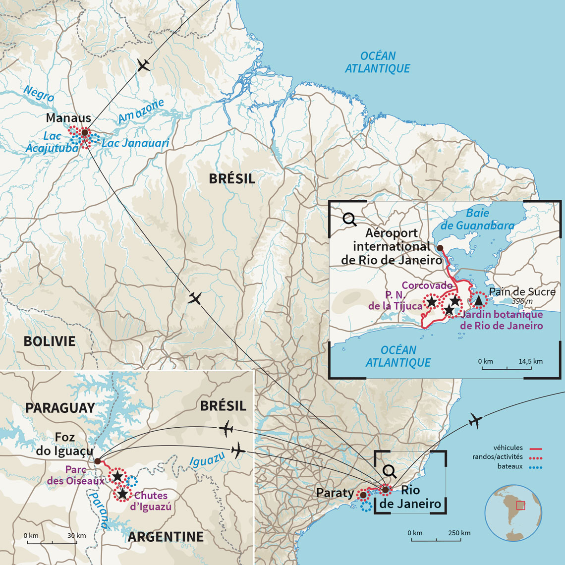 Carte Brésil : Sur l’Amazone, Rio et Iguaçu