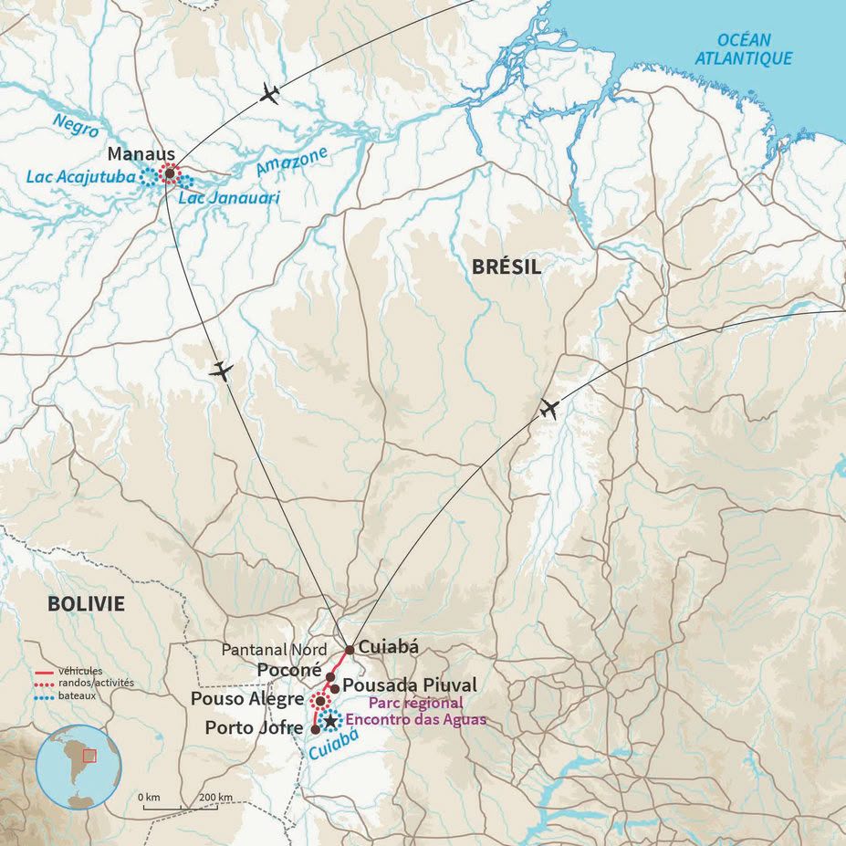 Carte Brésil : Sur l'Amazone & safari Pantanal