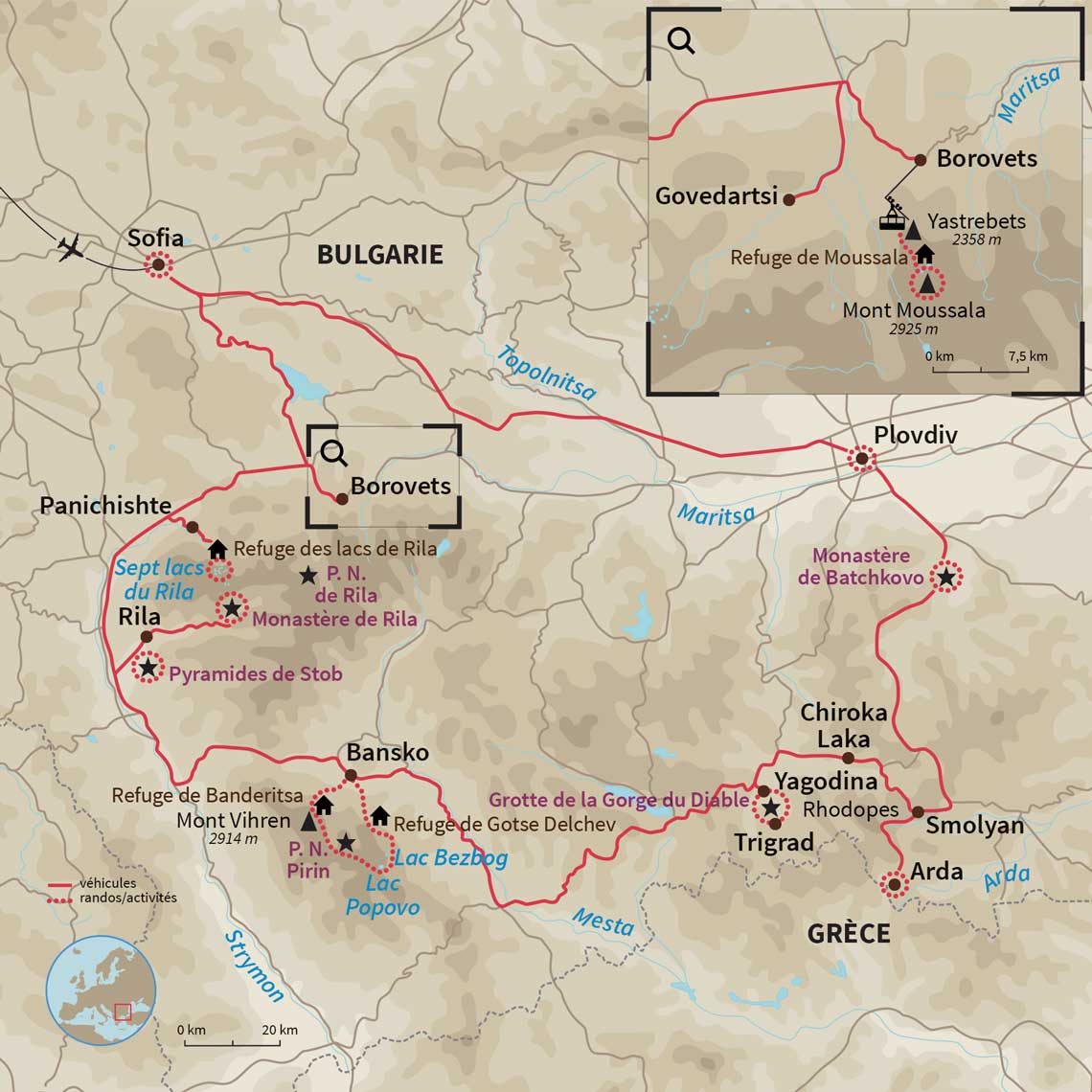 Carte Bulgarie : Bulgarie sauvage : Rhodopes, Pirin, Rila