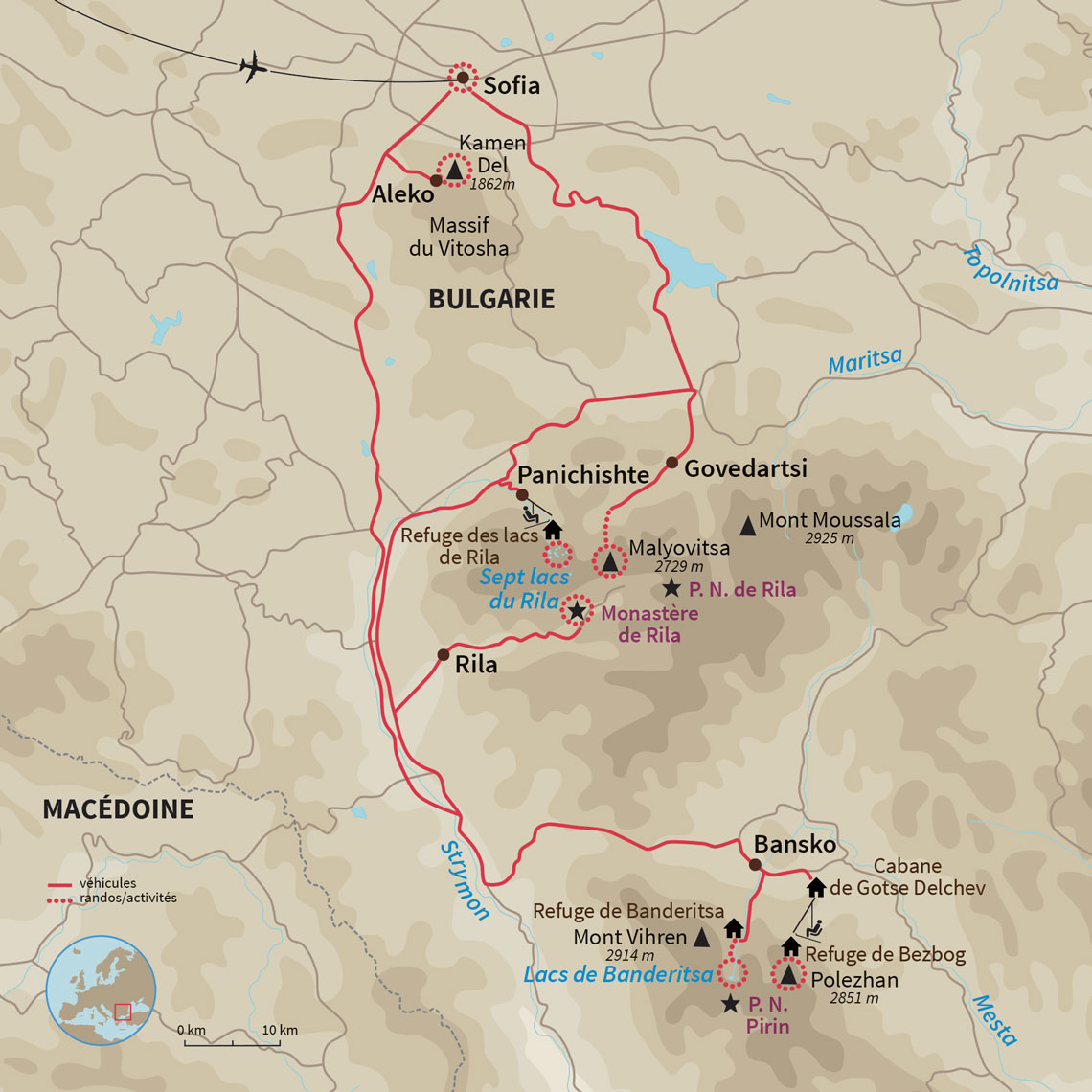 Carte Bulgarie : Raquettes et monastères en Bulgarie