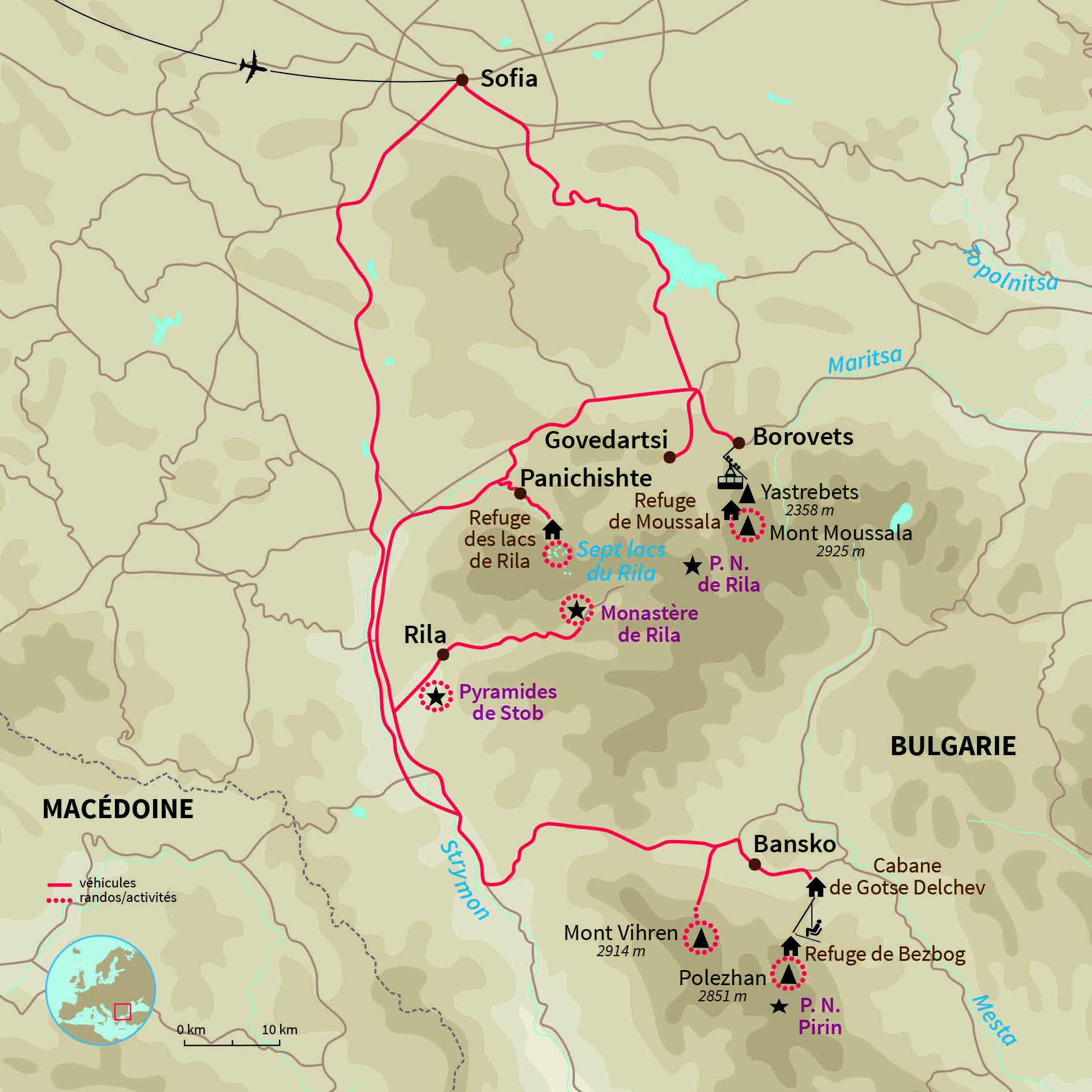 Carte Bulgarie : Au sommet des montagnes Bulgares