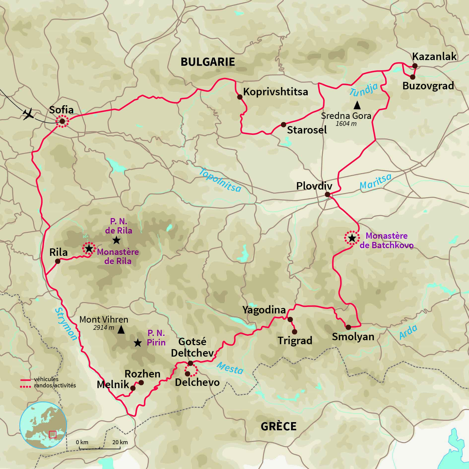 Carte Bulgarie : Culture et massifs Bulgares