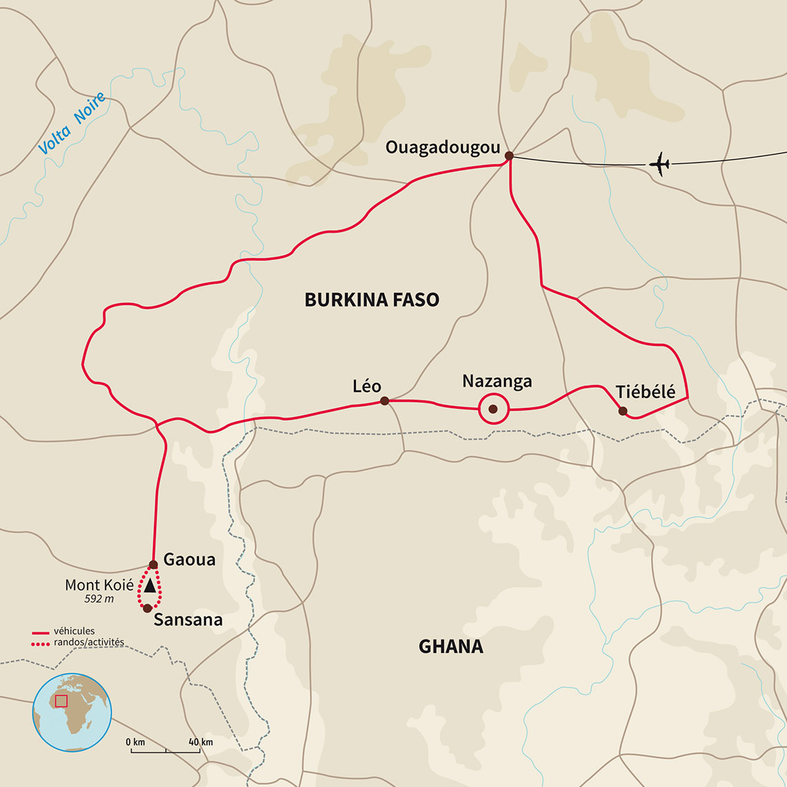 Carte Burkina faso : Pays lobi et éléphants
