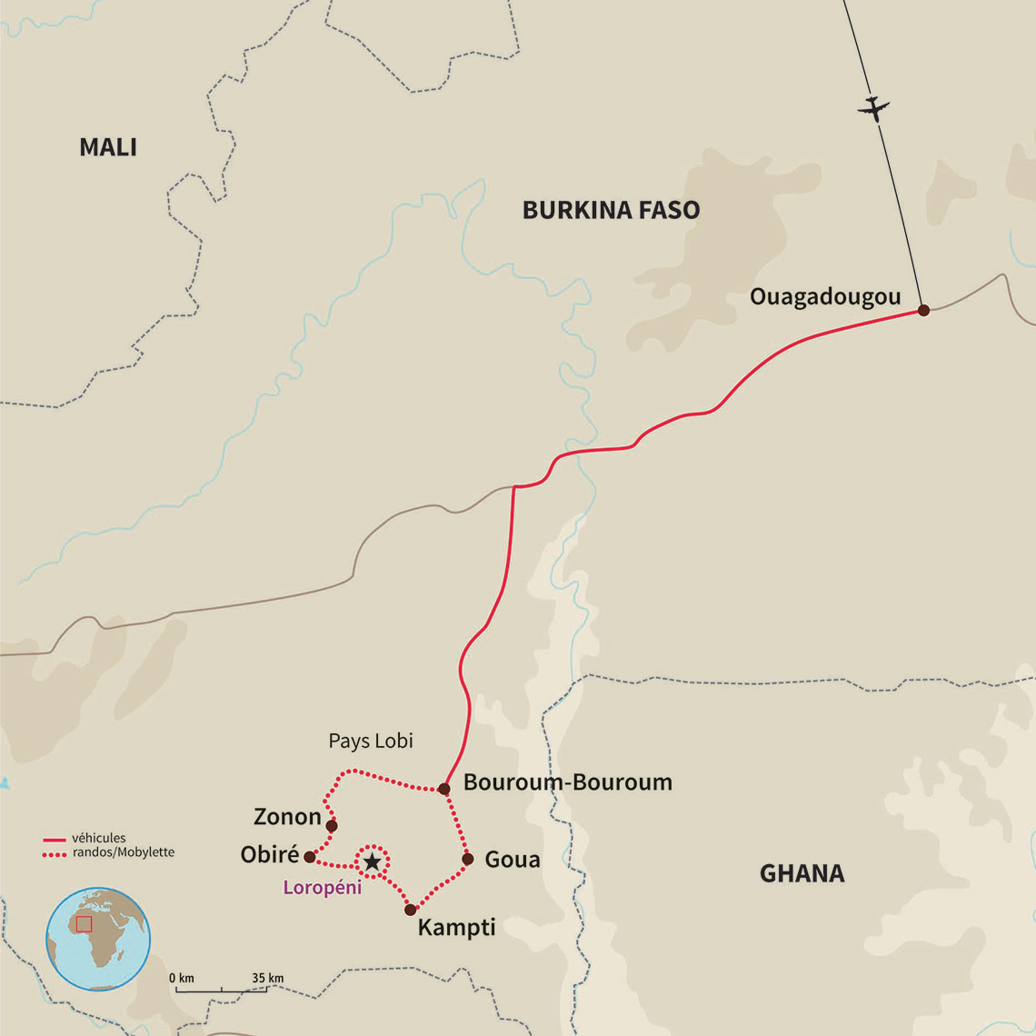 Carte Burkina faso : Le Pays Lobi à Mobylette 