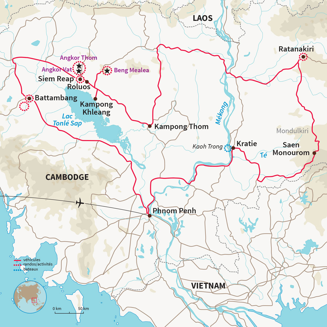 Carte Cambodge : Sur les pistes rouges du Cambodge