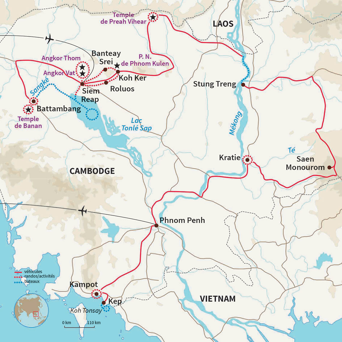 Carte Cambodge : Le grand tour du Cambodge 