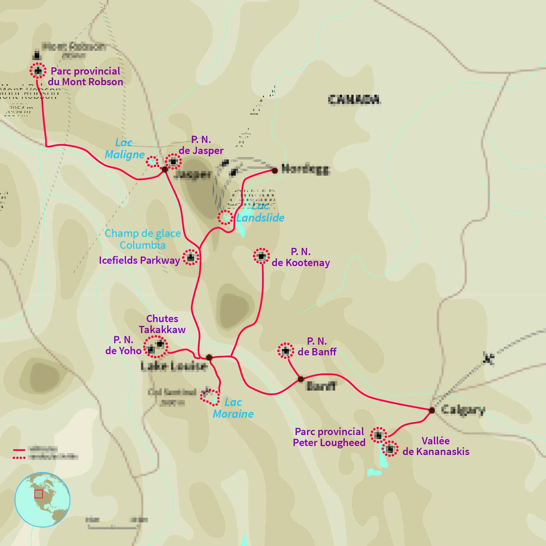 Carte Canada : Quatre pépites dans les Rocheuses