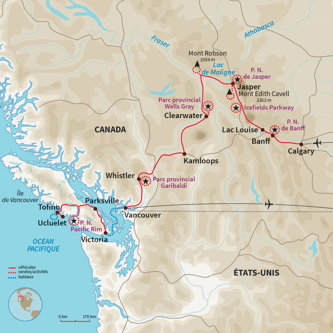 Carte Canada : L'Ouest Canadien, des Rocheuses au Pacifique