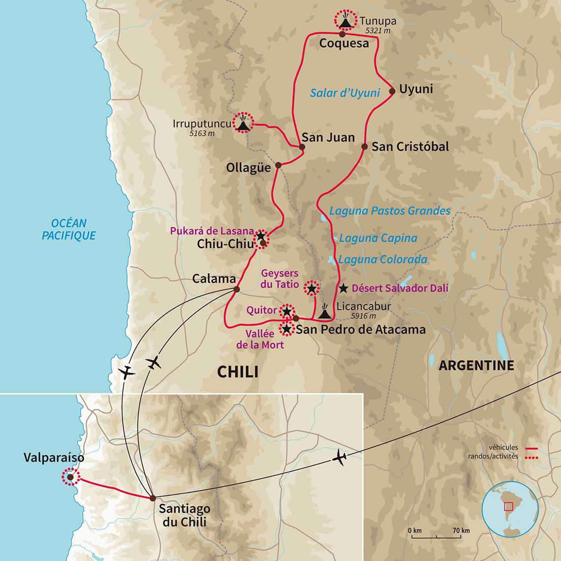 Carte Chili : Désert d’Atacama & Salar d’Uyuni
