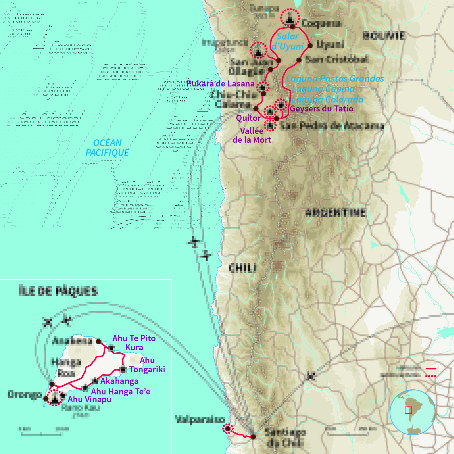 Carte Chili : Des Andes à l'océan Pacifique