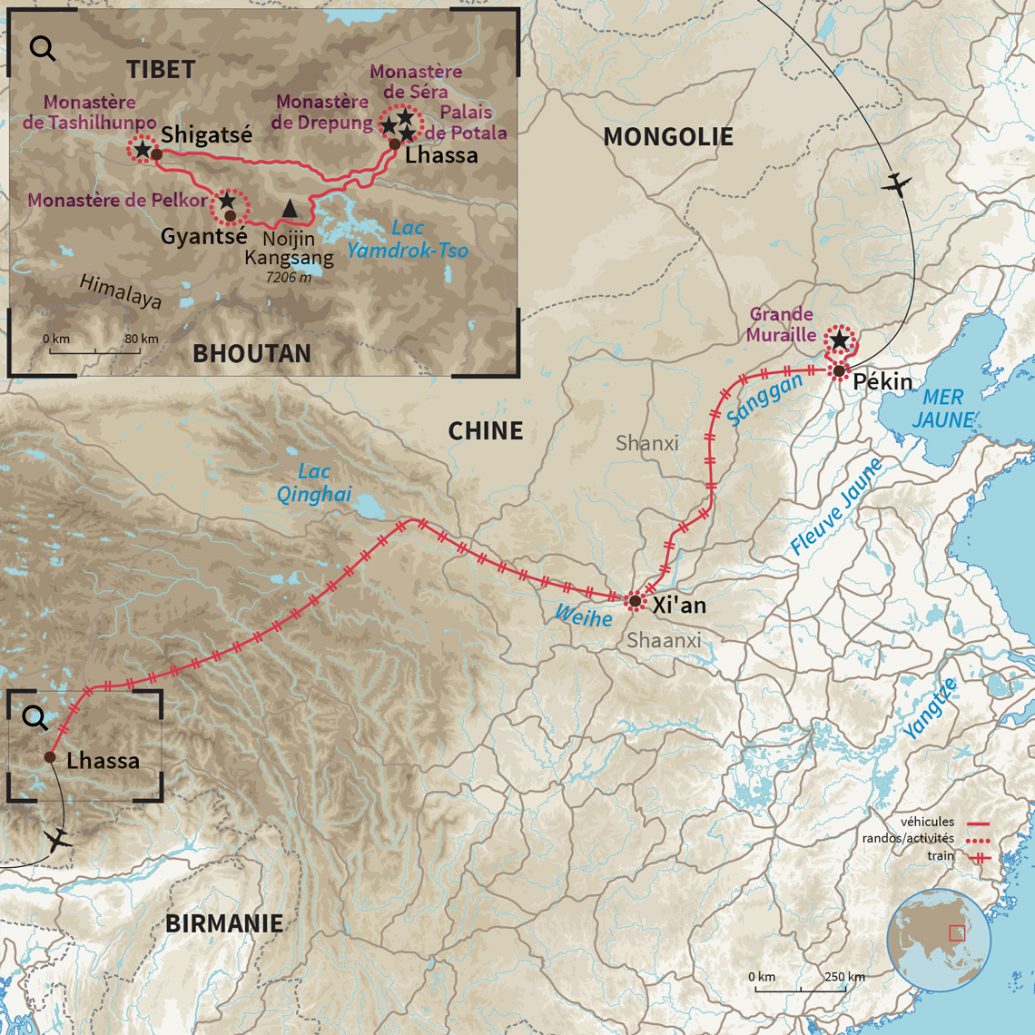 Carte Chine : De la Grande Muraille à Lhassa en train