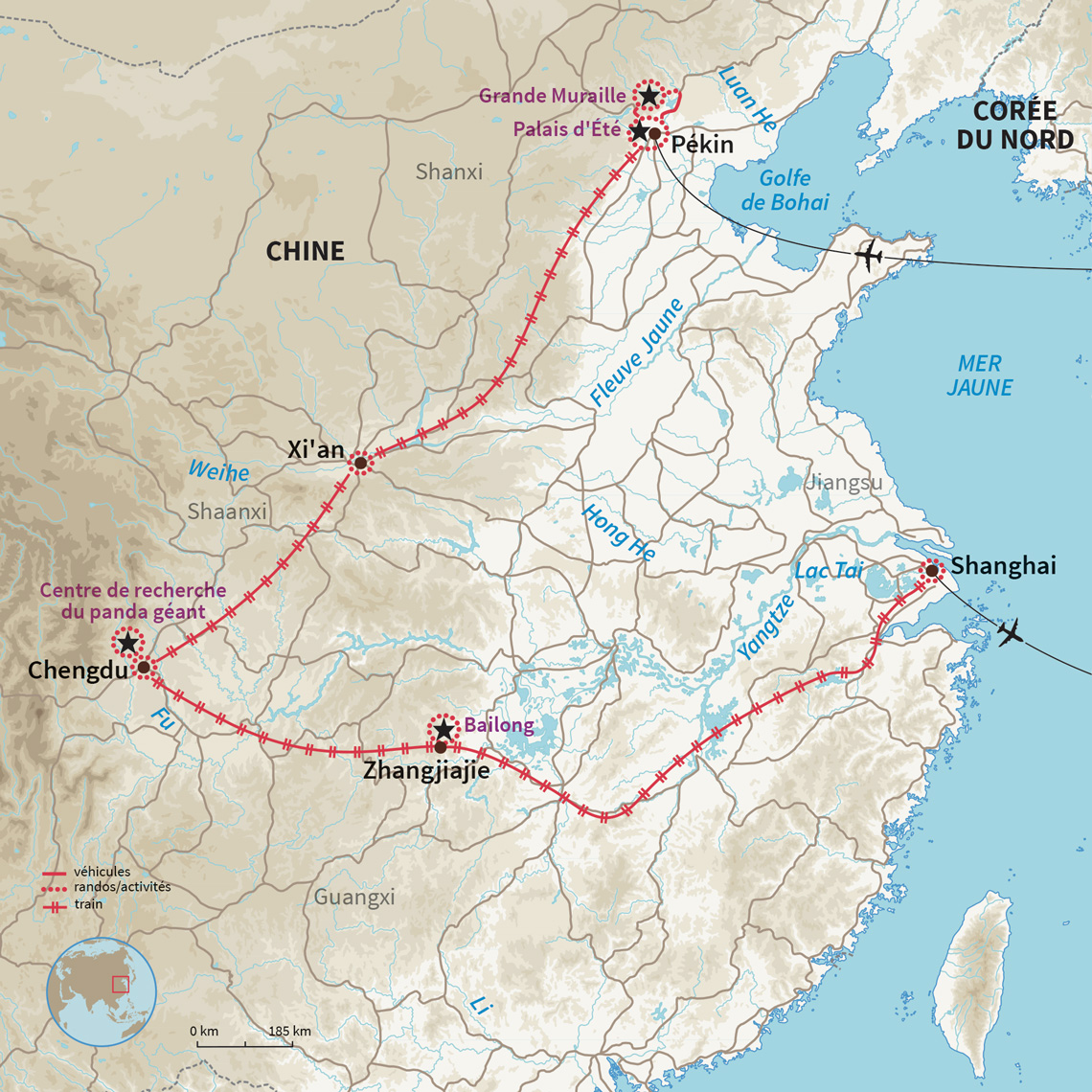 Carte Chine : Les iconiques en train à travers la Chine