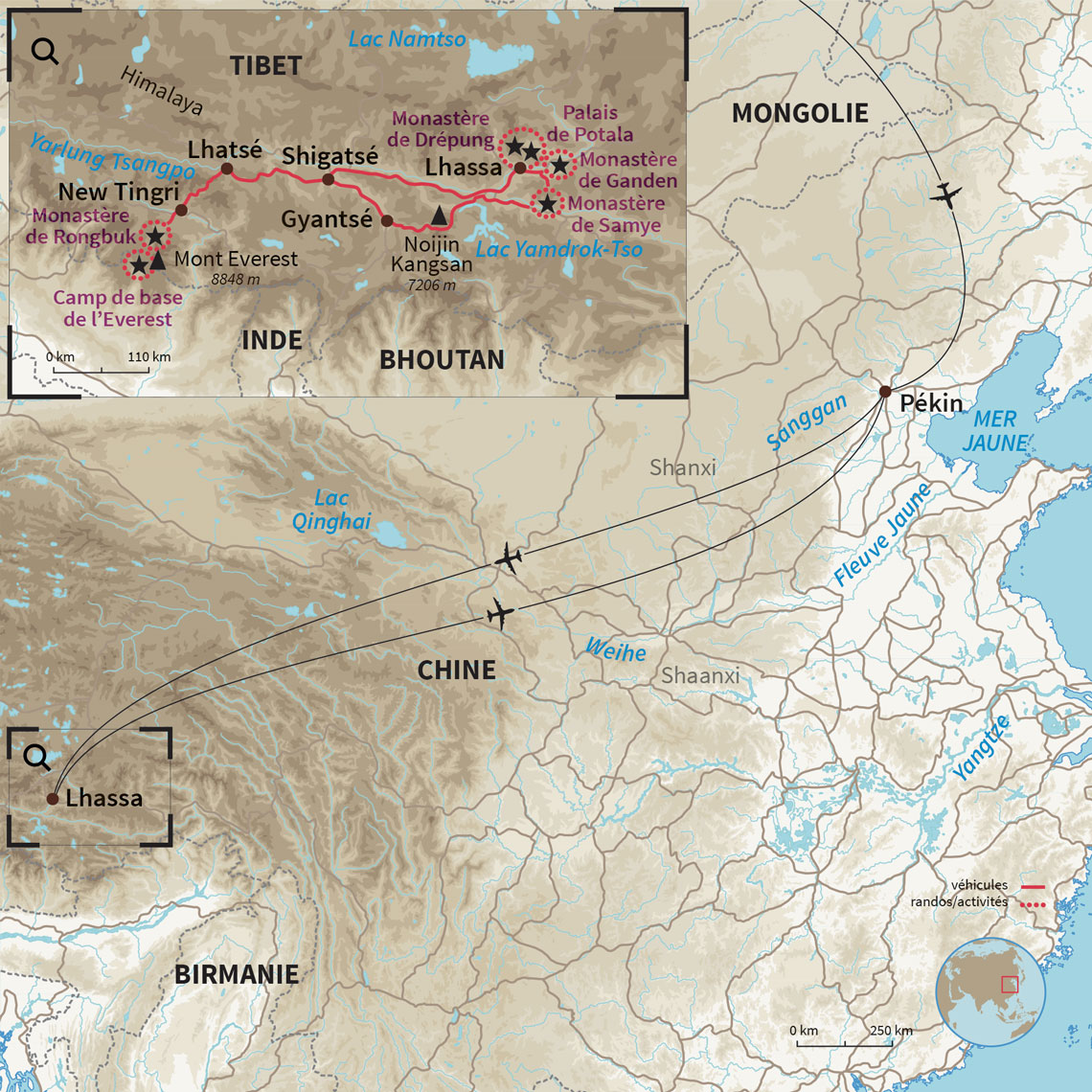 Carte Chine : Le Tibet : De Lhassa au pied de l’Everest