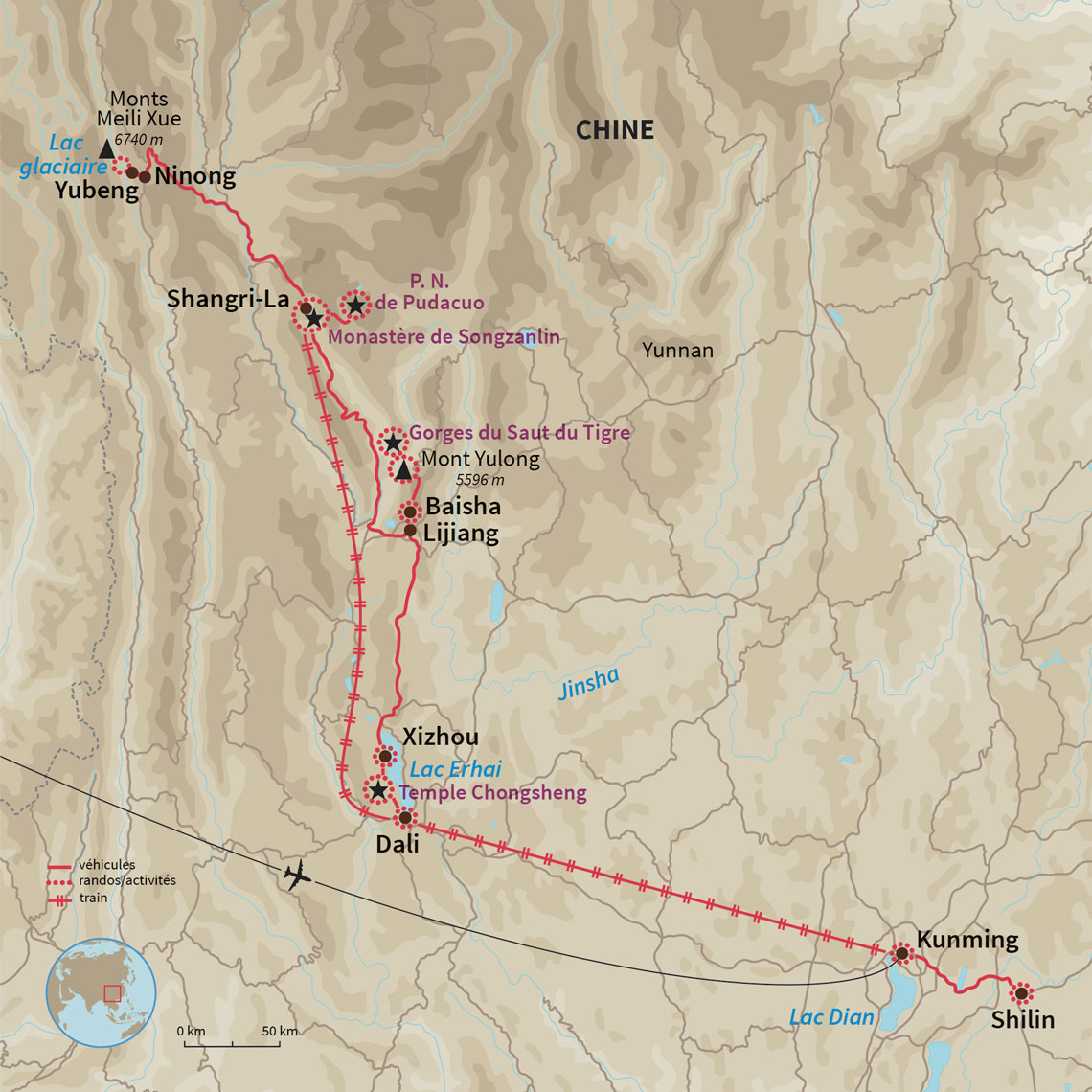 Carte Chine : Yunnan: randos, villages et montagnes sacrées
