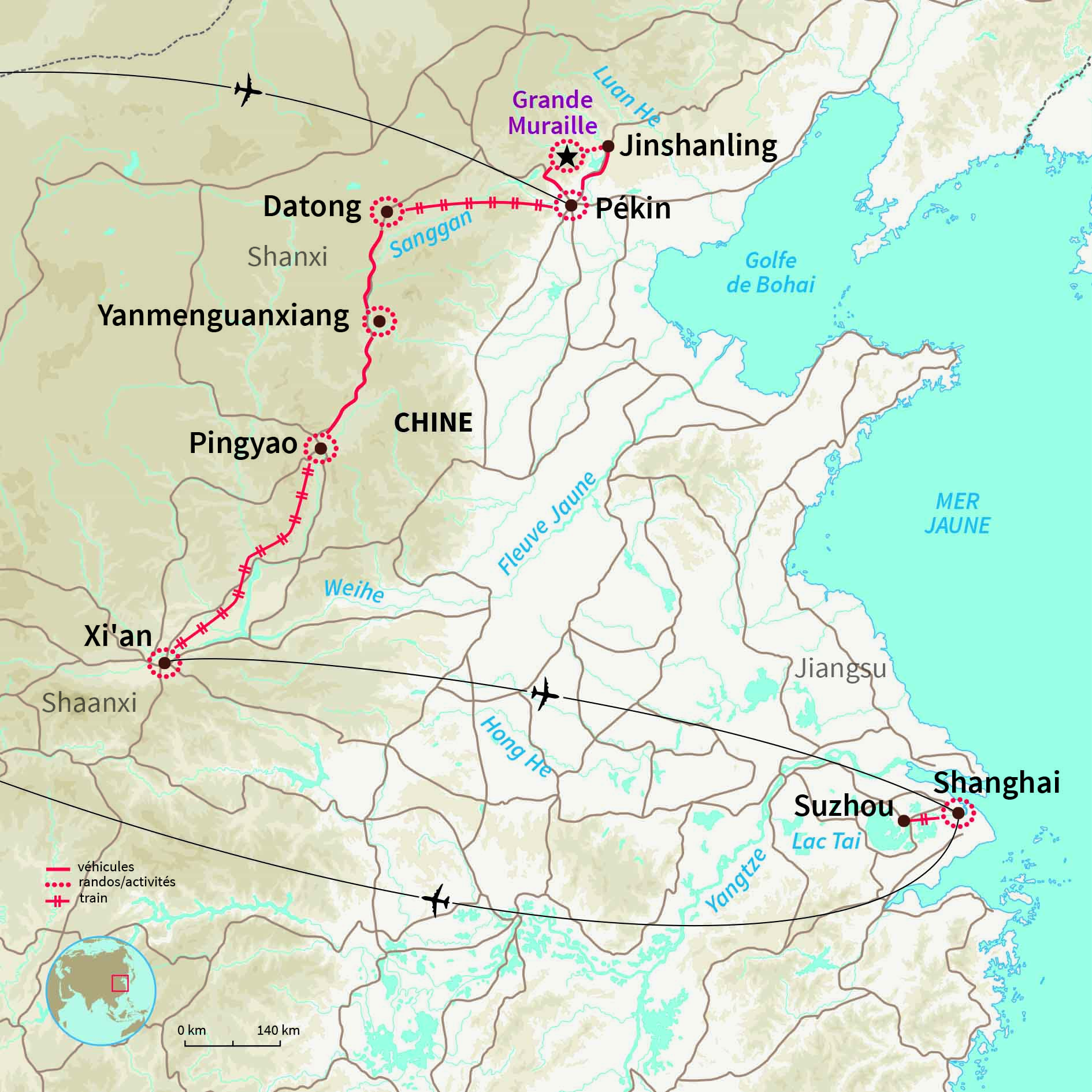 Carte Chine : Grande Muraille et cités impériales