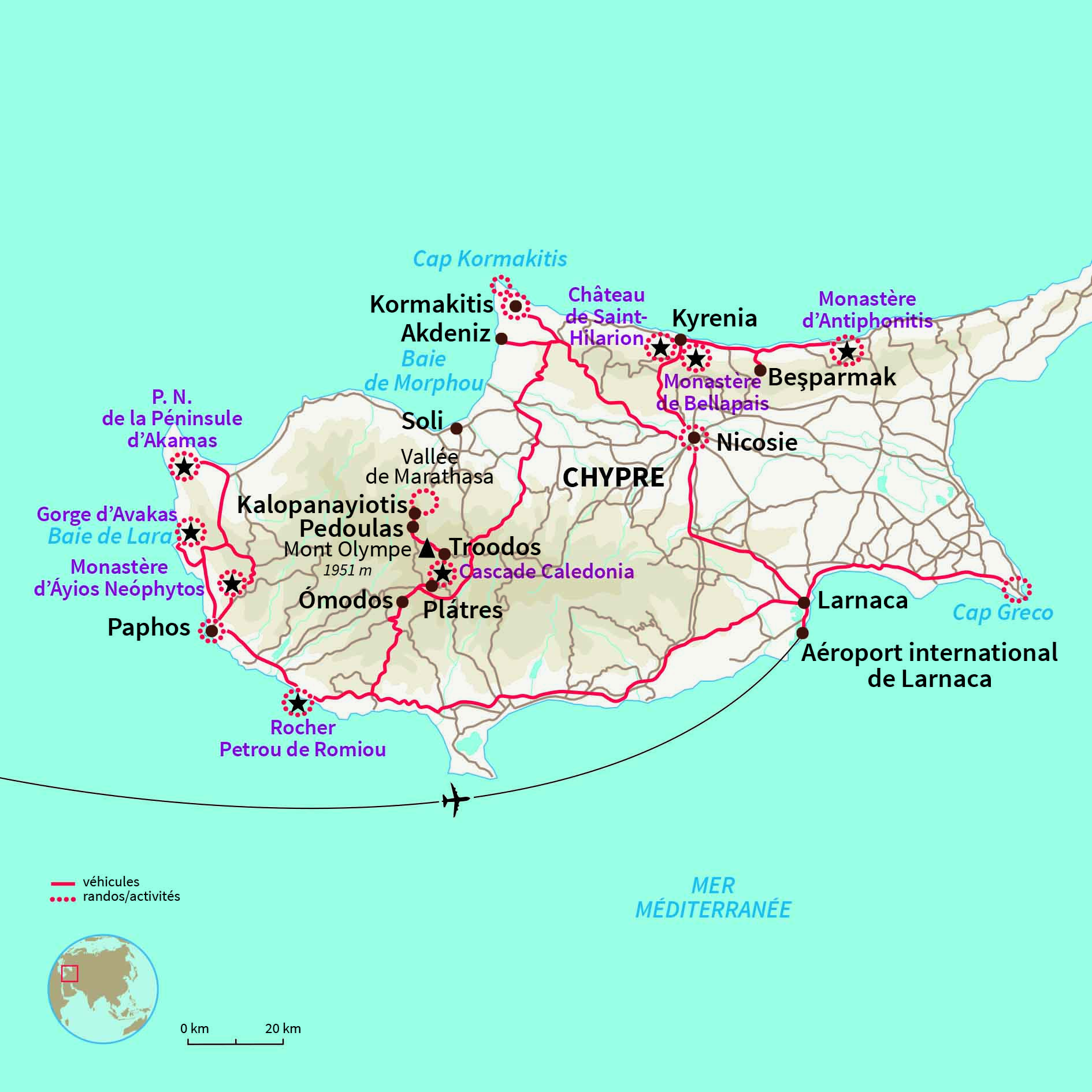 Carte Chypre : Sur les sentiers du nord au sud