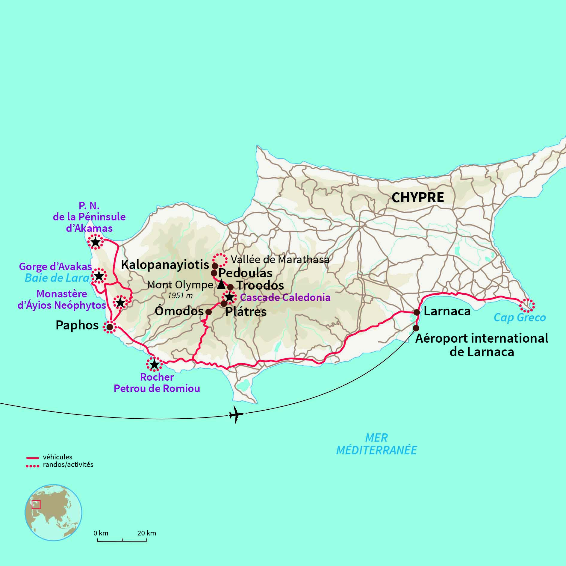Carte Chypre : Sur les sentiers des dieux