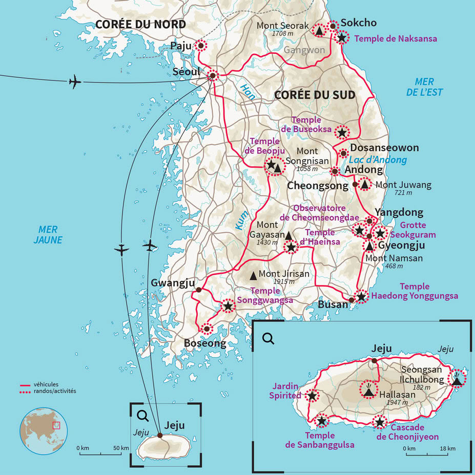 Carte Corée du Sud : Au pays du matin calme et île de Jeju