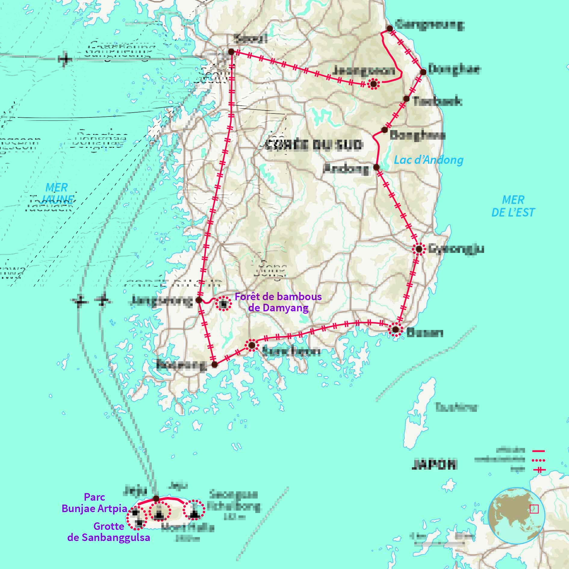 Carte Corée du sud : Un train pour la Corée du Sud et île de Jeju