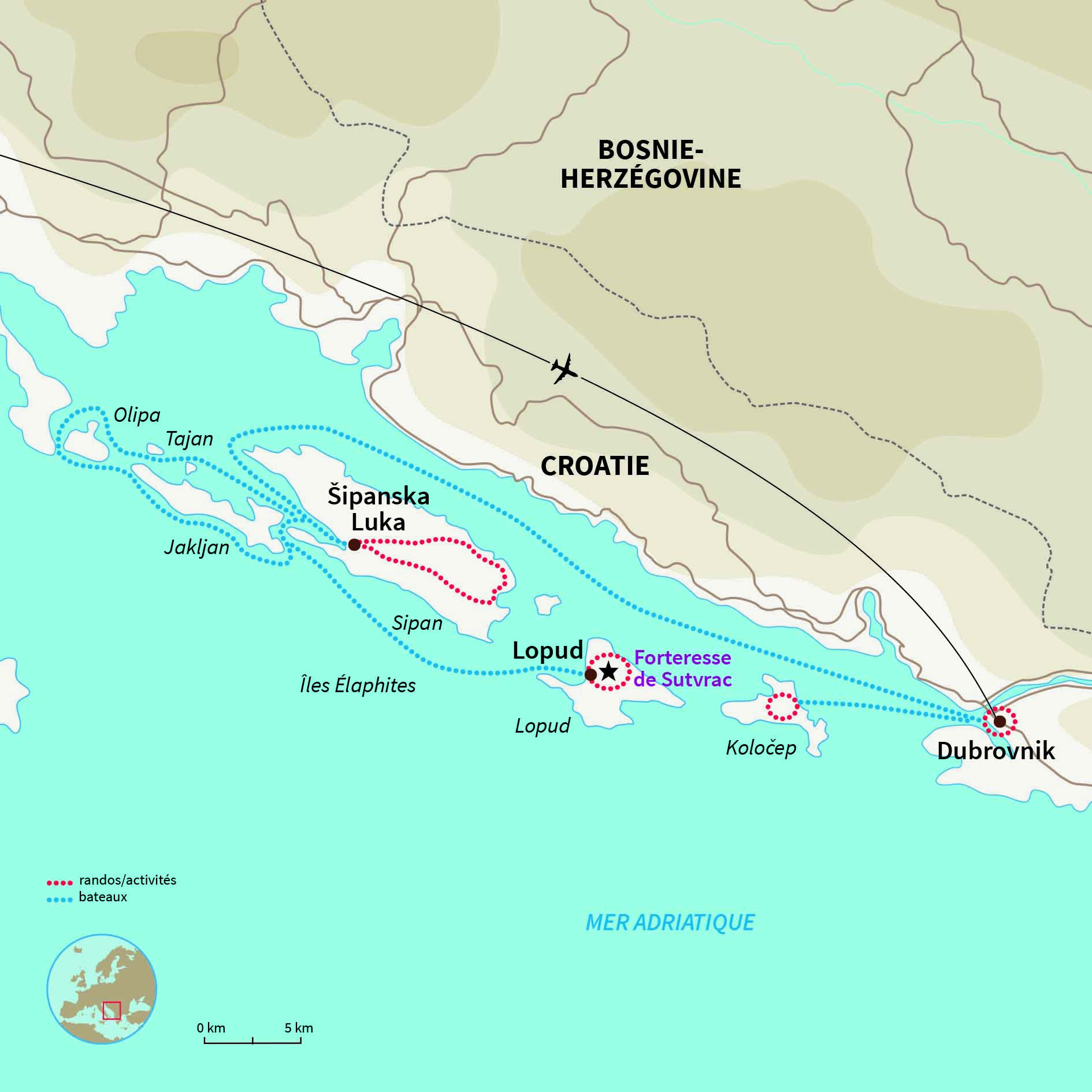 Carte Croatie : Multi-activités sur les îles de Dubrovnik