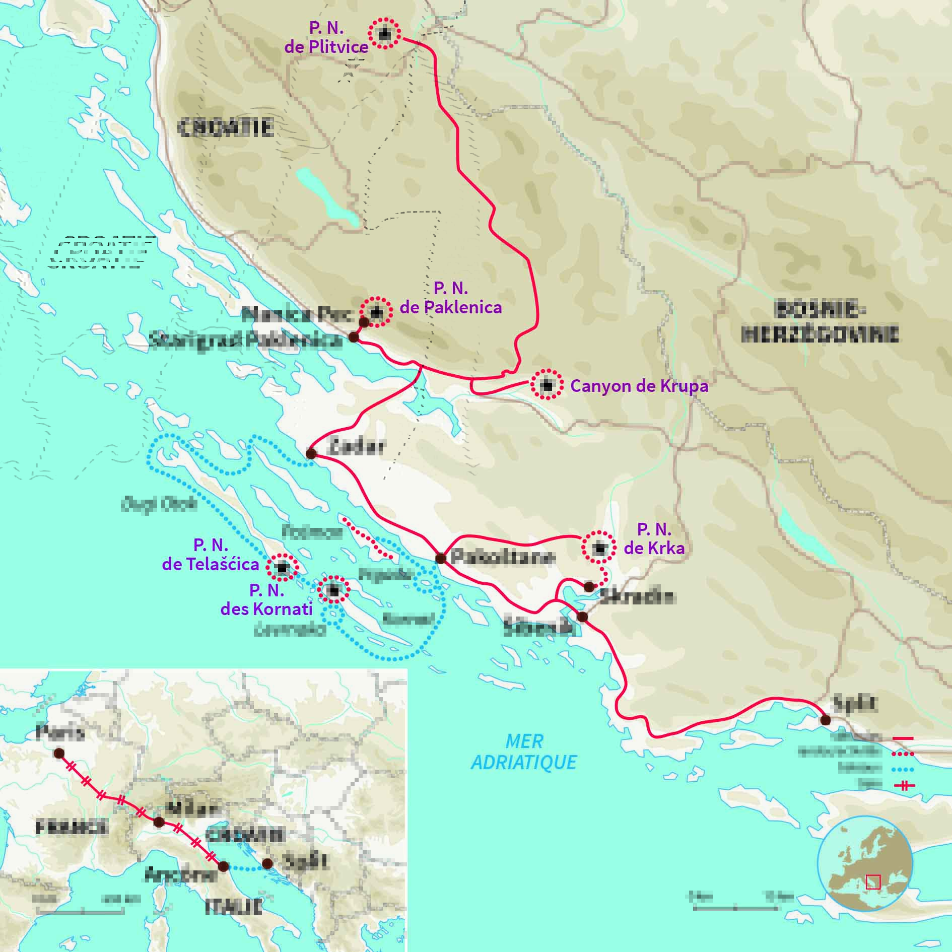 Carte Croatie : Découverte des parcs nationaux (A/R en train)